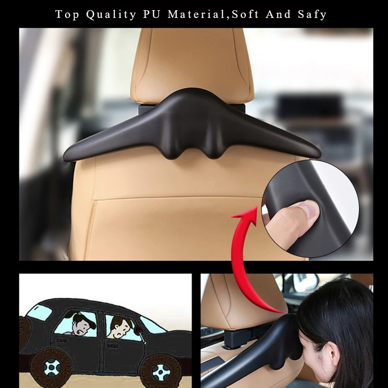 Perchas de cuero PU suave de alta calidad para trajes, abrigos y chaquetas, para el reposacabezas del asiento trasero del coche, con asa de seguridad y gancho para colgar