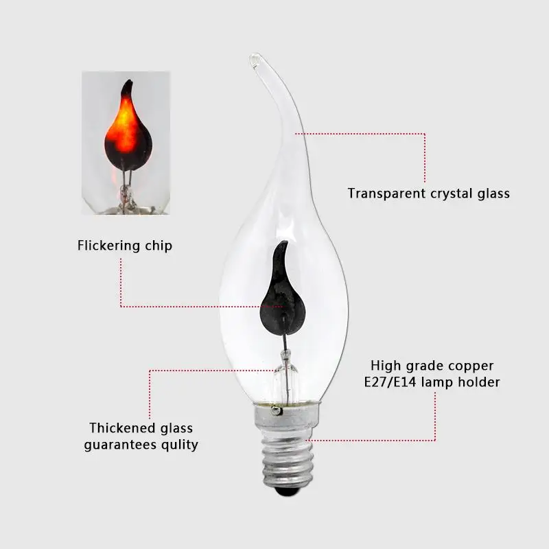 Vintage Edison E14 E27 bombilla Led vela luz efecto llama bombilla 3W AC220V hogar para decoración iluminación ampolla vela bombilla
