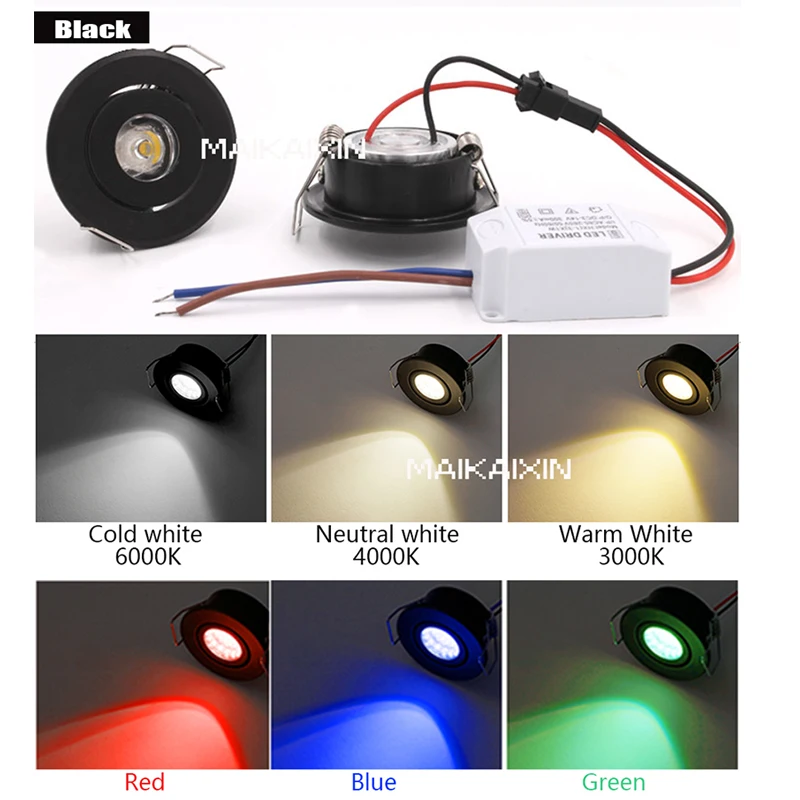 4/10 Uds Mini Downlight Led 1W 3W foco regulable lámpara empotrable AC85-265v luz de techo de aluminio 52mm con controlador