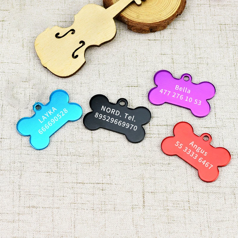 Etiqueta de Nombre de mascota de Metal con grabado láser personalizado, antipérdida, Collar de identificación de perro y gato, placa de identificación de cachorro, colgante, suministros