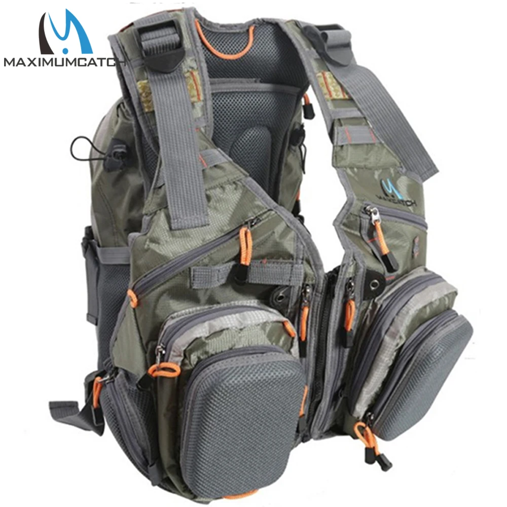 Chaleco de pesca con mosca Maximumcatch con bolsillos multifunción, mochila de pesca de tamaño ajustable, bolsa de pesca