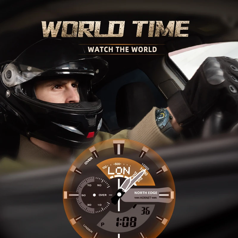 Reloj Digital para Hombre NORTH EDGE, Reloj con Hora Mundial, Cuenta Regresiva, Cronómetro, Relojes Inteligentes Militares para Hombre, Resistentes al Agua hasta 50 m