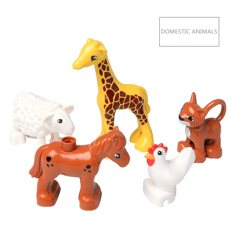 Bloques de construcción grandes a granel para niños, piezas de ensamblaje de animales del zoológico de granja, accesorios, modelo de ladrillos, juguetes educativos Montessori