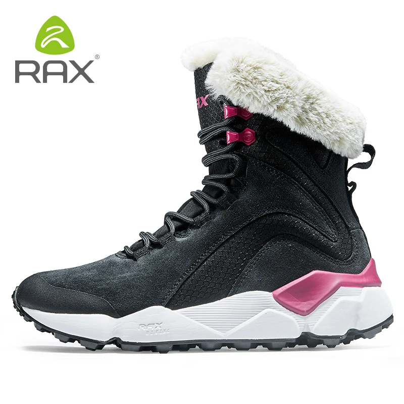 RAX-Botas de cuero con piel para mujer, botines de nieve súper cálidos, zapatos informales de trabajo, Zapatillas altas de goma, Invierno