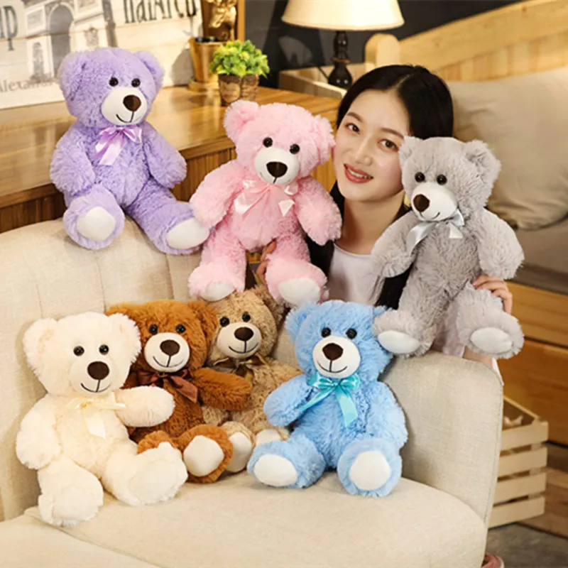 Lindo Oso de Peluche con Lazo Colorido, Juguete de Peluche, Oso de Peluche para Abrazar, Regalo de Cumpleaños para Niños, Almohada de Oso de Peluche, Decoración para el Hogar, Sala de Estar, Dormitorio