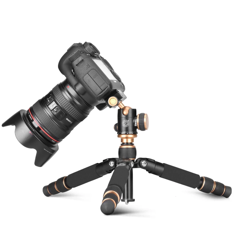 QZSD Q166 Trípode Plegable Ligero y Corto de Aleación de Aluminio, Mini Trípode Portátil para Todas las Cámaras DSLR, Teléfonos Móviles Inteligentes