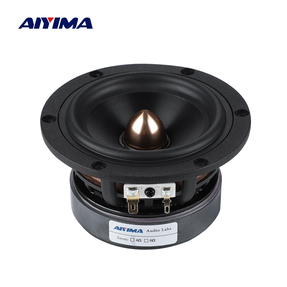 AIYIMA-altavoz de graves de rango medio para cine en casa, altavoz de graves de 4 pulgadas, 4, 8 Ohm, 50W, tipo bala de aluminio, Hifi, 1 unidad