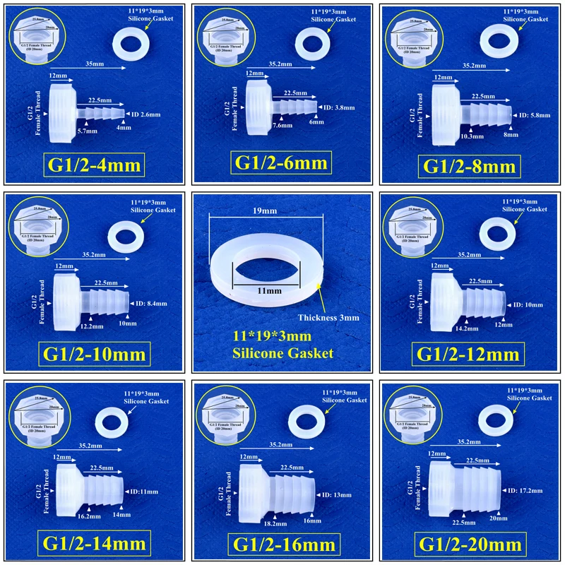 5 ~ 200 Uds G1/2 rosca hembra a 4 ~ 20mm PP conector directo Micro riego jardín agua Pagoda manguera junta accesorios de tanque de acuario