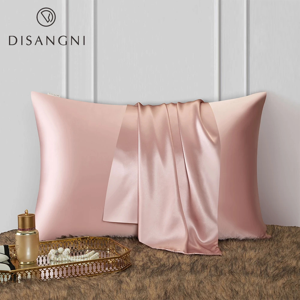 Funda de Almohada DISANGNI 22 Momme 100% Seda de Morera Pura para Cabello y Piel, Seda Natural de Doble Cara con Cierre Oculto, Suave y Delicada