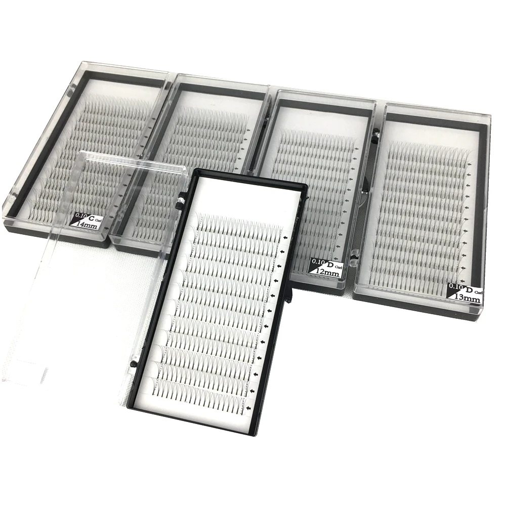 5 bandejas/lote de tallo largo, pestañas rusas de alta calidad con volumen, extensiones de pestañas 3D de visón sintético hechas a mano, ventiladores prefabricados individuales naturales