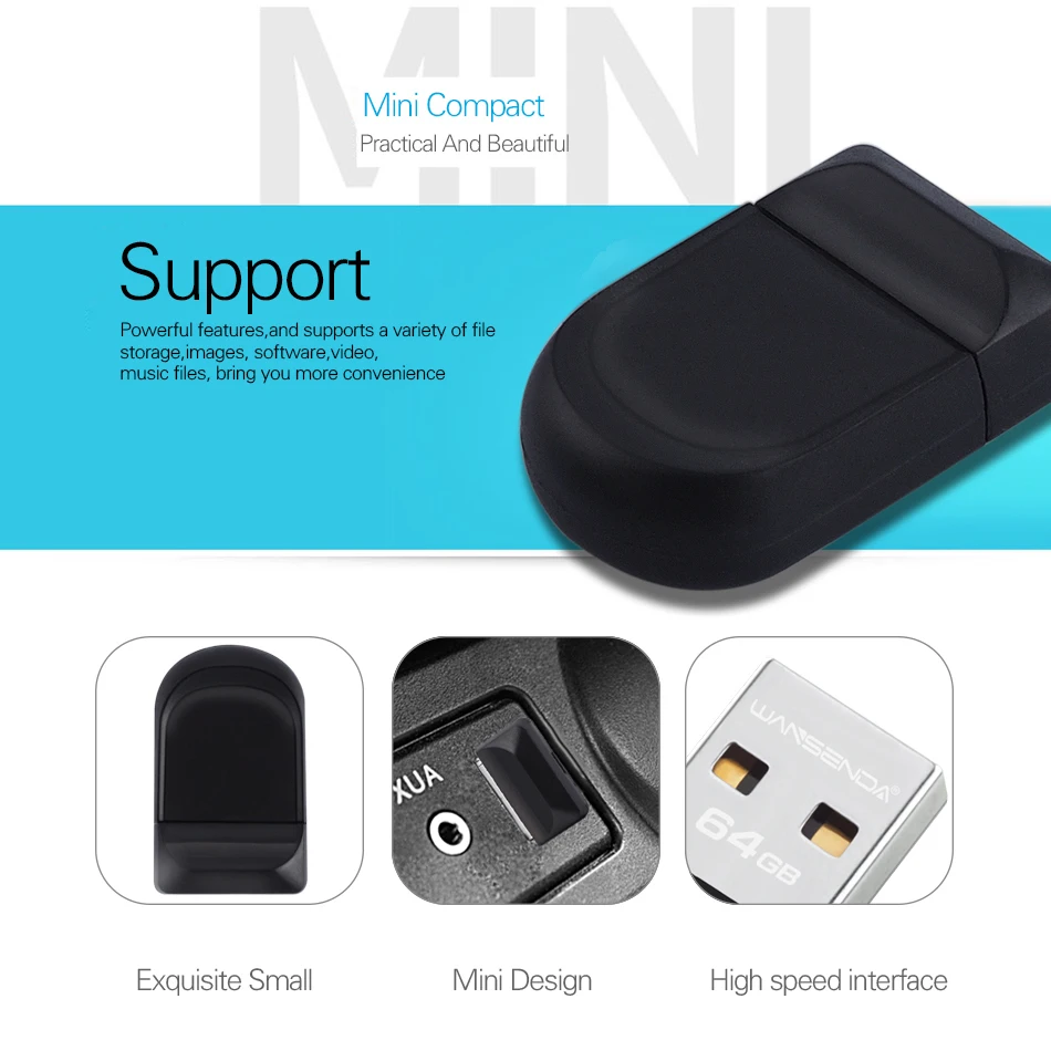 WANSENDA Super Mini unidad Flash USB resistente al agua Pendrive 64GB 32GB 16GB 8GB 4GB capacidad Real USB 2,0 Memory Stick Thumbdrive