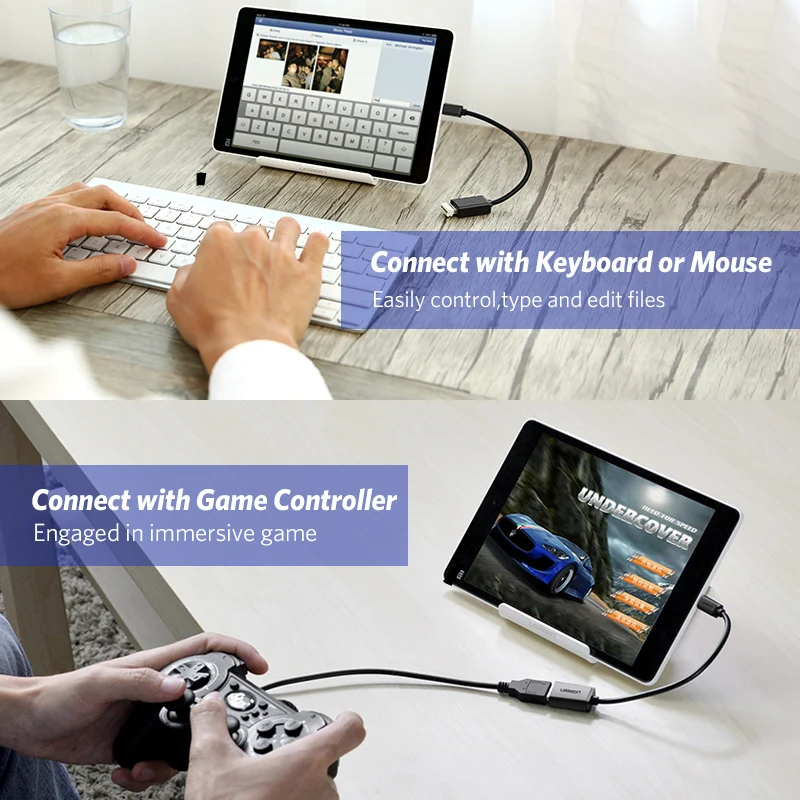 Ugreen-Adaptador de Cable microusb OTG para móvil, Conector Micro USB 2,0 para Xiaomi Redmi Note 5, Samsung S6, tableta, Android