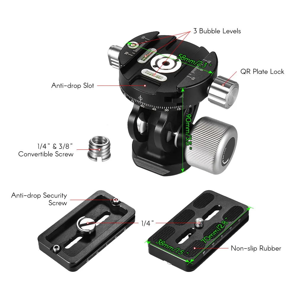 Andoer-Cabezal de trípode VH-10 para observación de aves, cabezal panorámico de 2 vías con placa de liberación rápida, reemplazo para Sirui L10 RRS MH-02