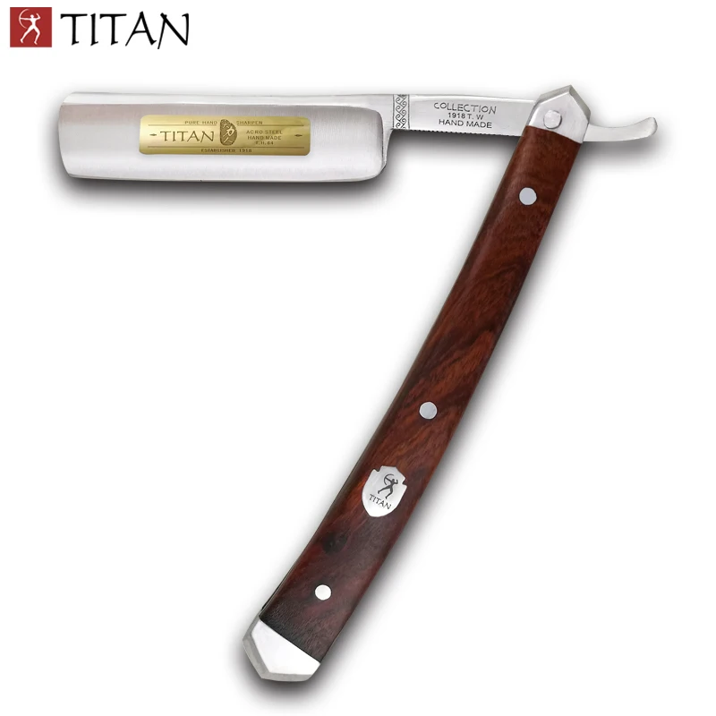 Navaja de Afeitar Titan con Mango de Madera, Hecha a Mano, Hoja de Acero Inoxidable, Afilada para Afeitar