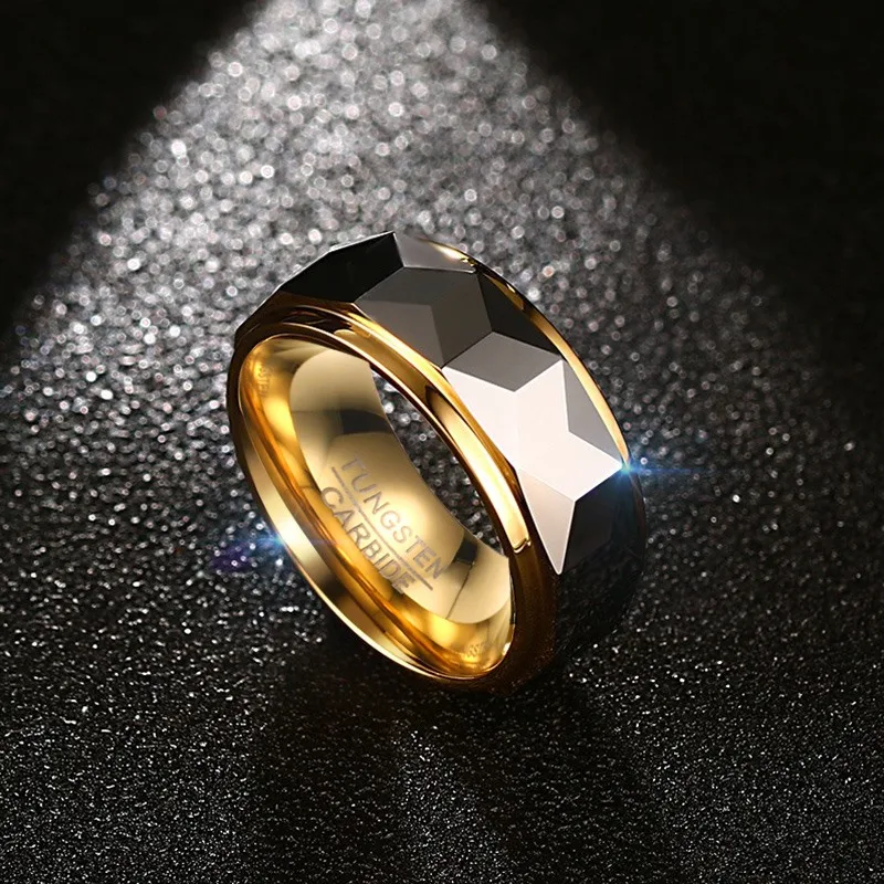 Meaeguet-Anillo de 8mm de ancho, Anillos de boda de carburo de tungsteno geométricos de corte facetado para hombre, joyería, Anillos masculinos, tamaño EE. UU. 7-12