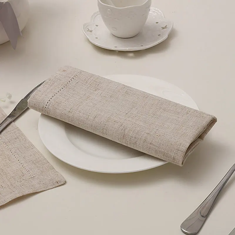 Servilletas blancas de 12 piezas, servilleta de cóctel con dobladillo para fiesta, boda, mantel, servilletas de lino, tela de algodón, servilleta para cena