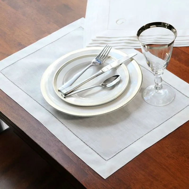 Servilletas blancas de 12 piezas, servilleta de cóctel con dobladillo para fiesta, boda, mantel, servilletas de lino, tela de algodón, servilleta para cena