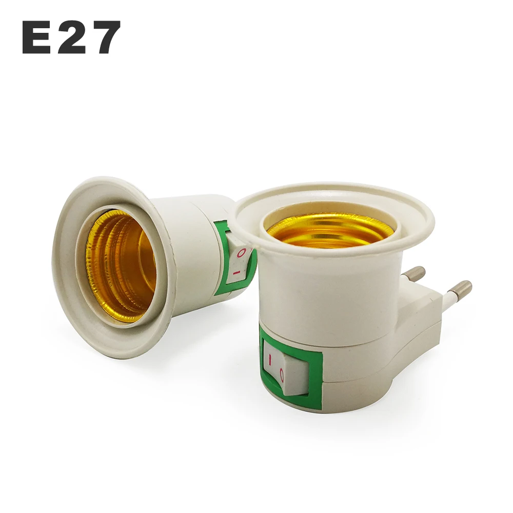 Convertidor de soporte de lámpara de montaje en pared E27, Base de lámpara con interruptor E27, tornillo de pie redondo, enchufe estadounidense y europeo con botón de encendido/apagado, enchufe macho de luz LED