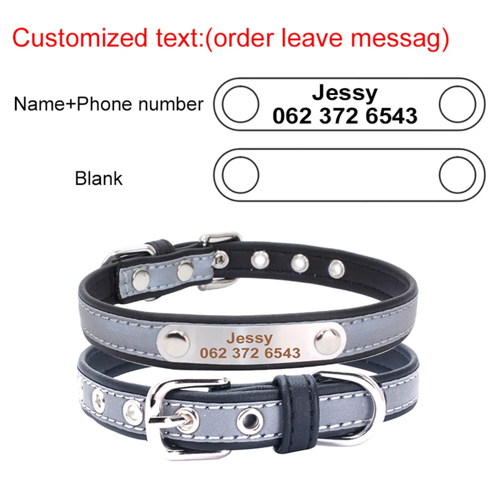 Collar reflectante grabado para perros, collares personalizados para mascotas, etiqueta de identificación para gatos, para mascotas pequeñas, medianas y grandes, nombre, número de teléfono, cadenas, regalo para perros