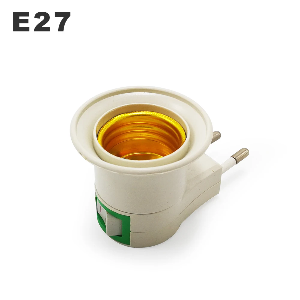 Convertidor de soporte de lámpara de montaje en pared E27, Base de lámpara con interruptor E27, tornillo de pie redondo, enchufe estadounidense y europeo con botón de encendido/apagado, enchufe macho de luz LED
