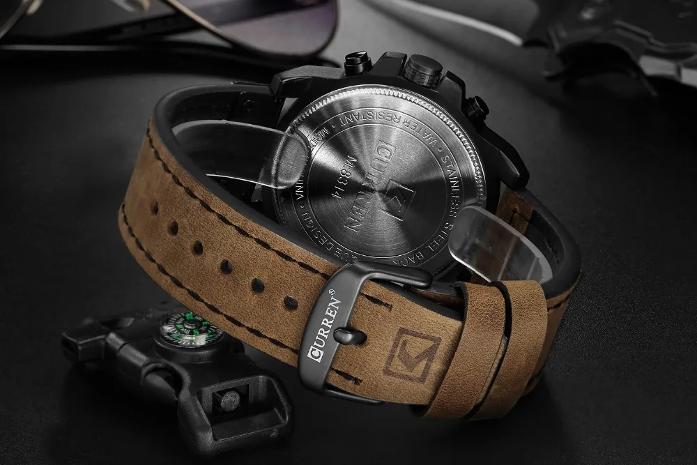 Relojes CURREN para hombre, marca de lujo, reloj de pulsera deportivo resistente al agua, cronógrafo de cuarzo, reloj militar de cuero genuino, reloj Masculino