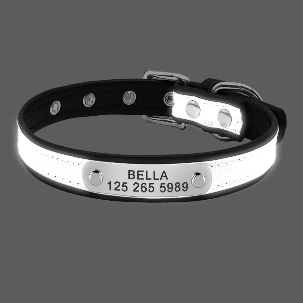 Collar reflectante grabado para perros, collares personalizados para mascotas, etiqueta de identificación para gatos, para mascotas pequeñas, medianas y grandes, nombre, número de teléfono, cadenas, regalo para perros