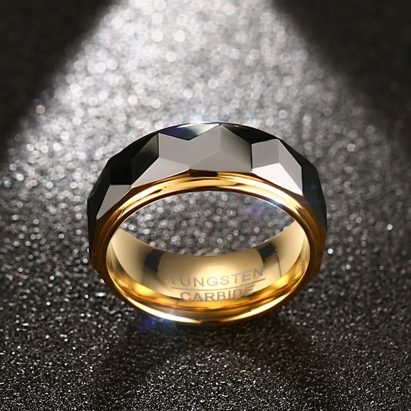 Meaeguet-Anillo de 8mm de ancho, Anillos de boda de carburo de tungsteno geométricos de corte facetado para hombre, joyería, Anillos masculinos, tamaño EE. UU. 7-12