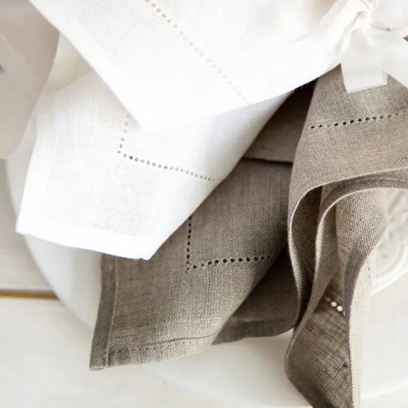Servilletas blancas de 12 piezas, servilleta de cóctel con dobladillo para fiesta, boda, mantel, servilletas de lino, tela de algodón, servilleta para cena