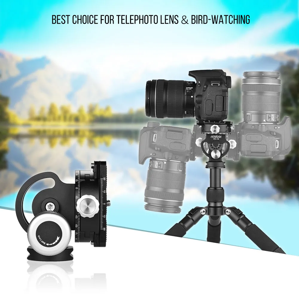 Andoer-Cabezal de trípode VH-10 para observación de aves, cabezal panorámico de 2 vías con placa de liberación rápida, reemplazo para Sirui L10 RRS MH-02