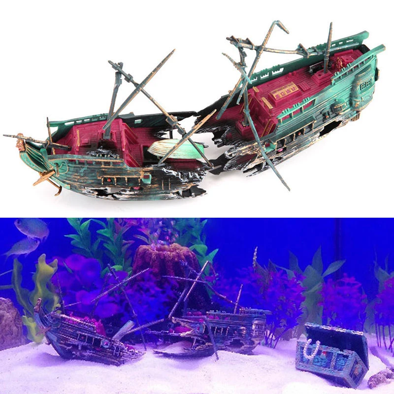 Adorno de acuario Artificial, dispositivo aeróbico de aire, decoración dividida, naufragio, barco de vela, barco hundido, tanque de peces, decoración de acuario