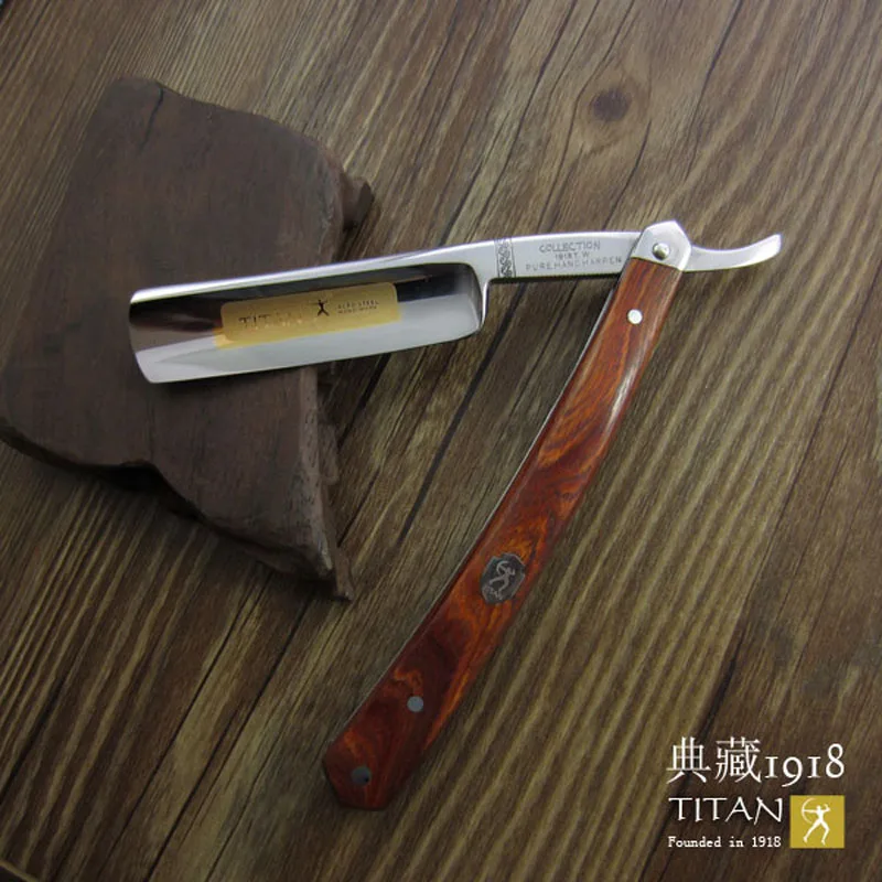 Navaja de Afeitar Titan con Mango de Madera, Hecha a Mano, Hoja de Acero Inoxidable, Afilada para Afeitar