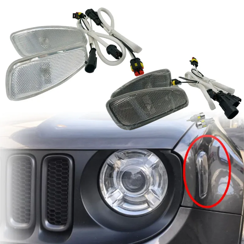 Para Jeep Renegade 2014-2017 luz de señal de giro de advertencia de reflexión lateral lámpara de señales de giro delanteras luz lateral y cubierta