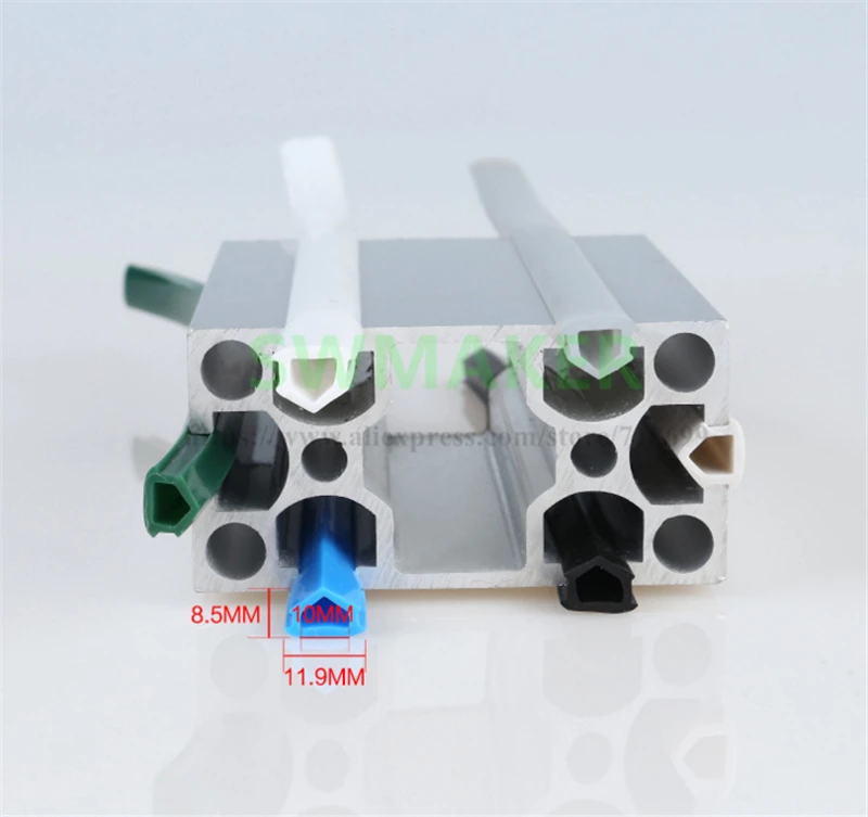 Sello plano de 10 metros, 6mm/8mm/10mm para serie 20/30/40/45/50/60, perfil de aluminio europeo, cubierta de ranura suave/Panel de extrusión de impresora 3D