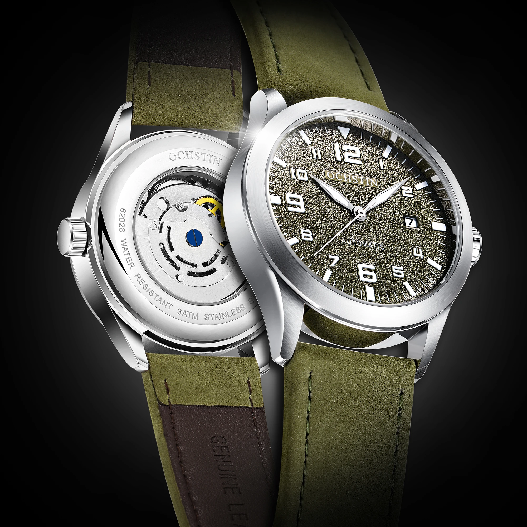 OCHSTIN, relojes de pulsera de piloto mecánico para hombre, reloj mecánico de cuero de lujo con cuerda automática para hombre, reloj Masculino con fecha automática, regalo para hombre