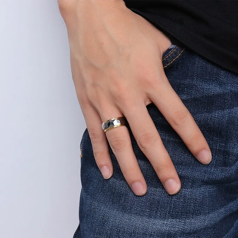 Meaeguet-Anillo de 8mm de ancho, Anillos de boda de carburo de tungsteno geométricos de corte facetado para hombre, joyería, Anillos masculinos, tamaño EE. UU. 7-12
