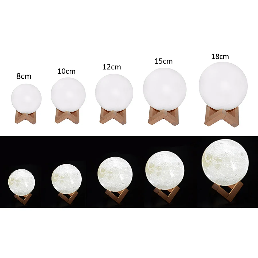 Dropship lámpara de Luna recargable con impresión 3D, luz LED nocturna, Interruptor táctil creativo, luz de luna para decoración de dormitorio, regalo de cumpleaños