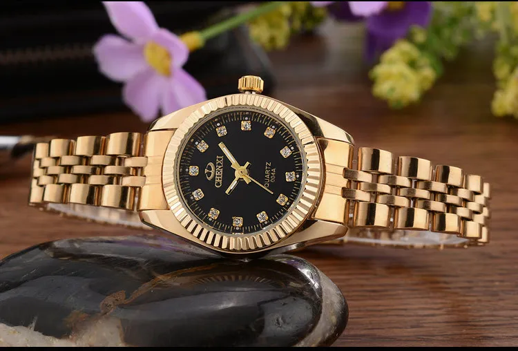 Marca CHENXI, reloj dorado de lujo para mujer, reloj para mujer, vestido para mujer, relojes de pulsera impermeables de cuarzo con diamantes de imitación