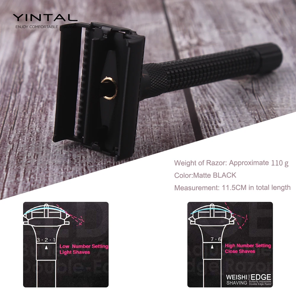YINTAL-maquinilla de afeitar de doble filo, ajustable, mariposa, negro mate, de latón