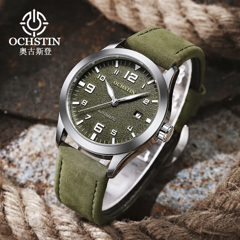 OCHSTIN, relojes de pulsera de piloto mecánico para hombre, reloj mecánico de cuero de lujo con cuerda automática para hombre, reloj Masculino con fecha automática, regalo para hombre