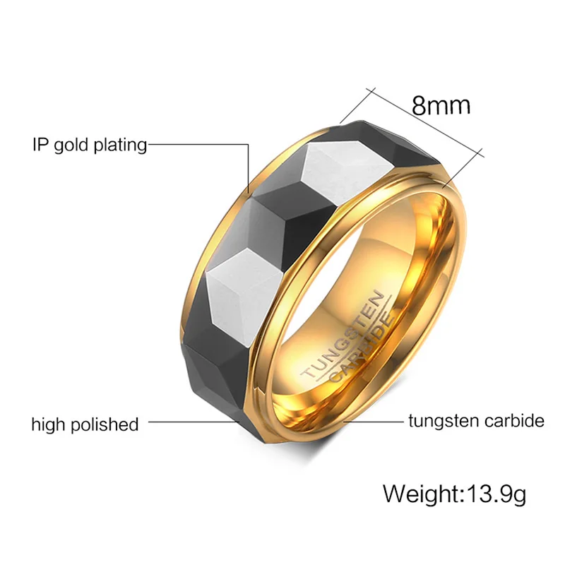 Meaeguet-Anillo de 8mm de ancho, Anillos de boda de carburo de tungsteno geométricos de corte facetado para hombre, joyería, Anillos masculinos, tamaño EE. UU. 7-12