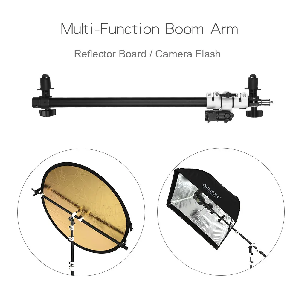 Soporte de cabeza giratoria, soporte de brazo de disco reflector con brazo de pluma telescópica, bolsa de arena de luz superior para Speedlite Mini Flash estroboscópico