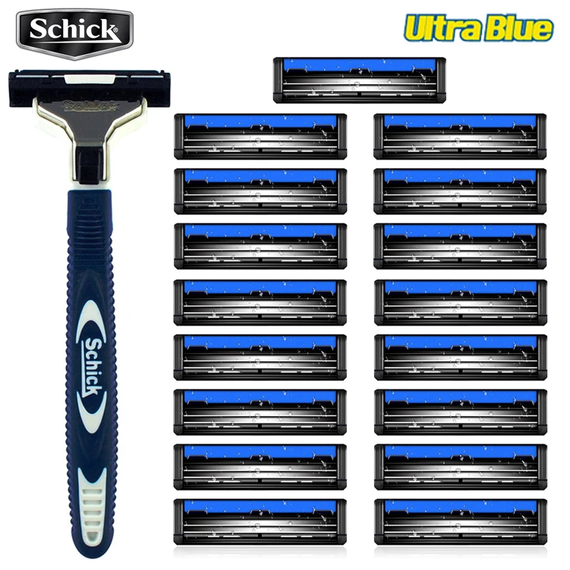 1 maquinilla de afeitar 17 hojas/juego Original Schick Ultra azul Kit de cuchillas de afeitar hombre barba afeitadora de pelo vitamina E fácil de limpiar envío gratis