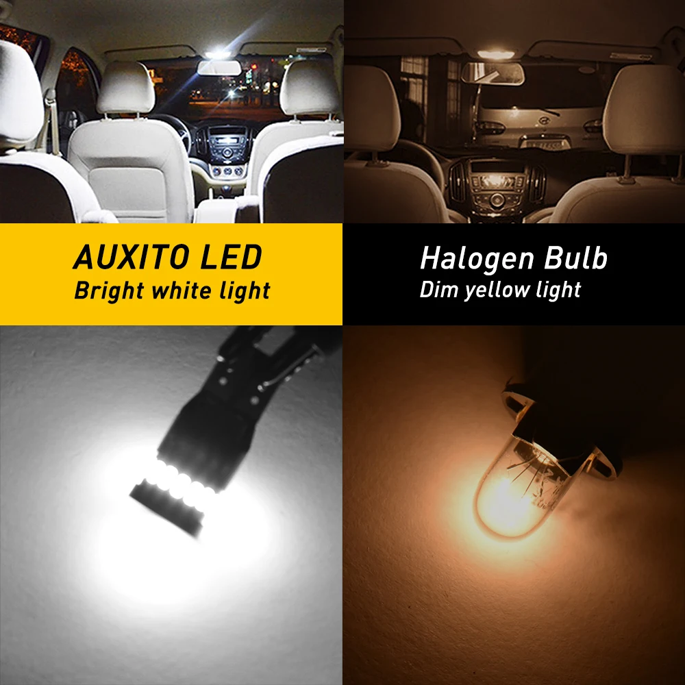 AUXITO 10 Uds luces de coche T10 LED 6000K blanco 24SMD 3014 194 168 W5W LED Canbus sin Error lámpara de estacionamiento de coche iluminación Interior 12V
