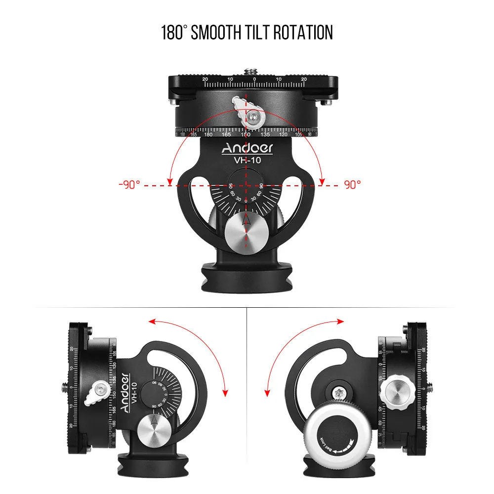 Andoer-Cabezal de trípode VH-10 para observación de aves, cabezal panorámico de 2 vías con placa de liberación rápida, reemplazo para Sirui L10 RRS MH-02