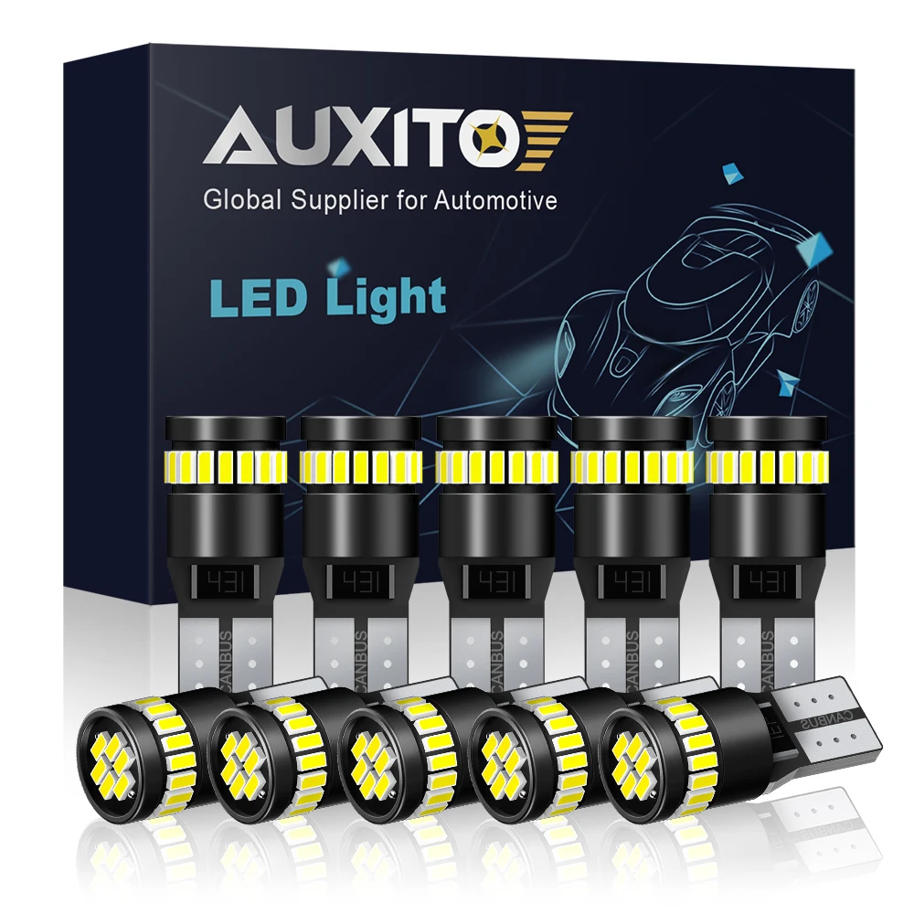 AUXITO 10 Uds luces de coche T10 LED 6000K blanco 24SMD 3014 194 168 W5W LED Canbus sin Error lámpara de estacionamiento de coche iluminación Interior 12V