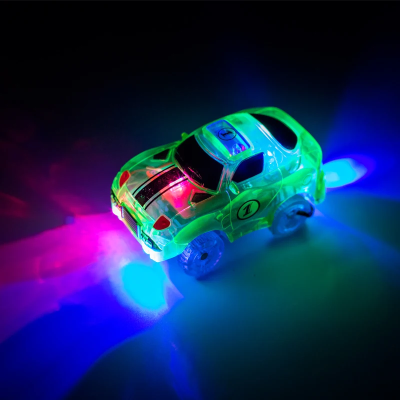Pista de carreras mágica brillante, vehículo de juguete, luz LED, electrónica, pistas de coches, piezas de juguete, coche para niños, niñas, regalo de cumpleaños