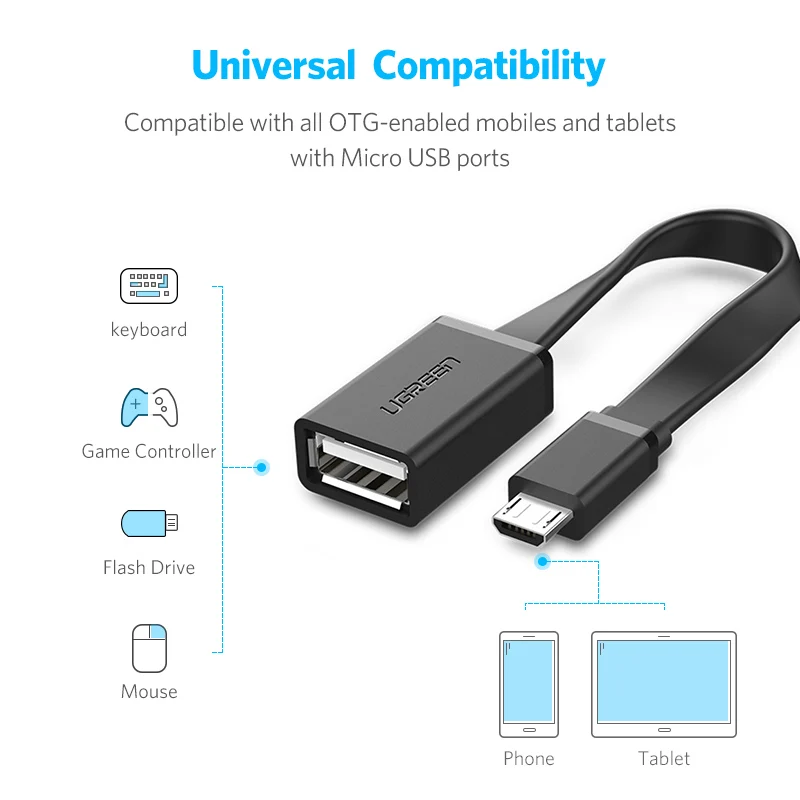 Ugreen-Adaptador de Cable microusb OTG para móvil, Conector Micro USB 2,0 para Xiaomi Redmi Note 5, Samsung S6, tableta, Android