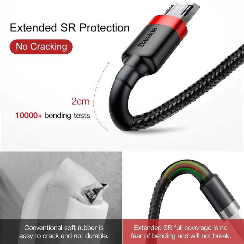 Baseus USB Micro Cable de carga rápida 3.0 Cable de carga rápida para Huawei P30 Xiaomi USB-C Cable de cargador