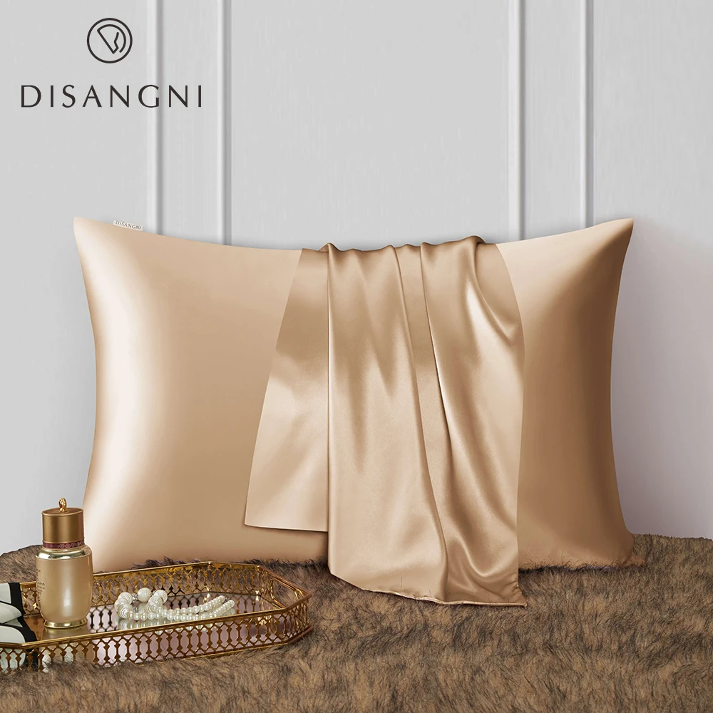Funda de Almohada DISANGNI 22 Momme 100% Seda de Morera Pura para Cabello y Piel, Seda Natural de Doble Cara con Cierre Oculto, Suave y Delicada