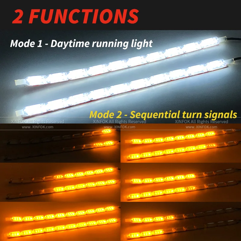 Tira de luces LED Flexible ámbar blanca, luz de circulación diurna DRL, resistente al agua, luz diurna secuencial, luces de señal de giro de freno rojas, 2 uds.